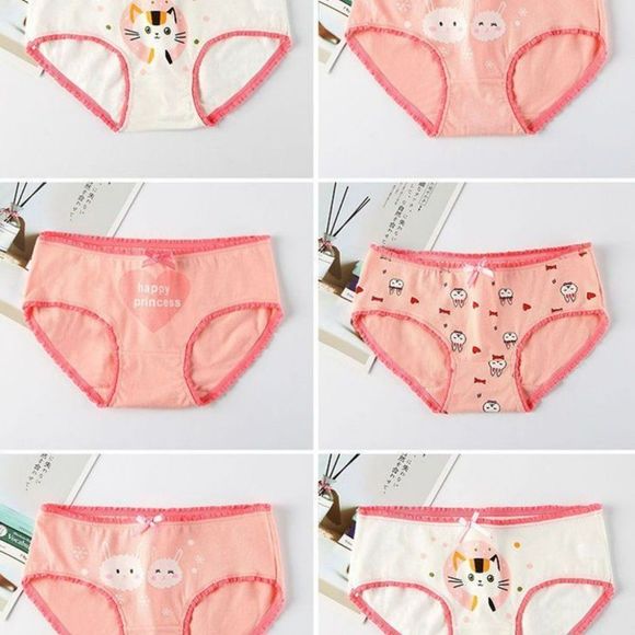 Pink Cotton Bikini Underwear with Lace 6pk | Women Lolita Kitty Bunny Panties - Picture 3 of 5